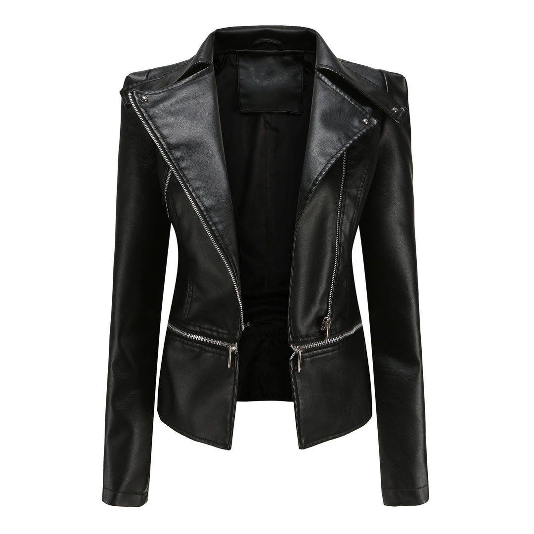 Damen stylische Bikerjacke mit asymmetrischem Reißverschluss und eingenähten Taschen R&B
