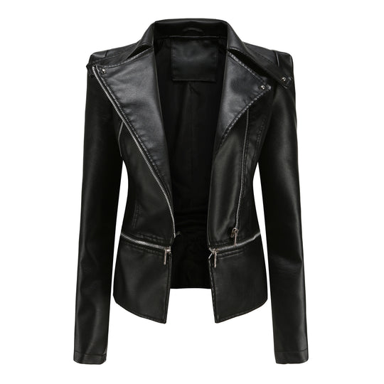 Damen stylische Bikerjacke mit asymmetrischem Reißverschluss und eingenähten Taschen R&B
