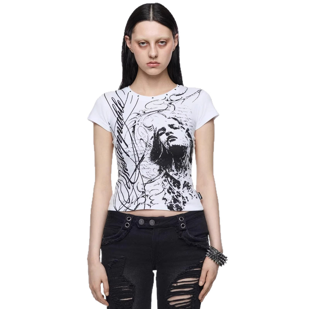 Damen Kreatives Grafik-Print T-Shirt R&B
