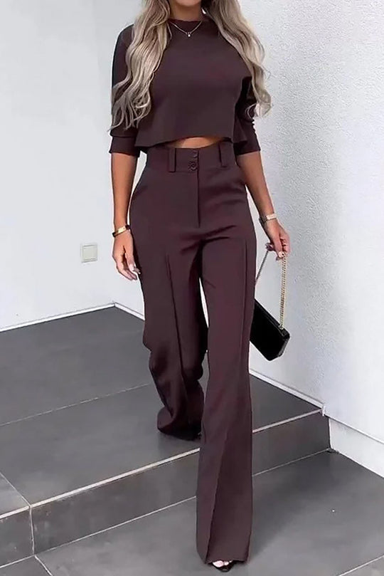 R&B | Ärmel Pullover Weitbeinige Hosen Geschäftliche Freizeit Outfits Satz