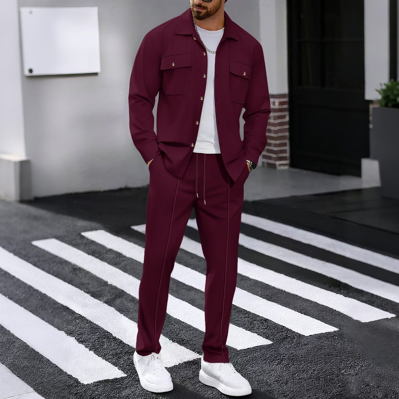 Herren modisches Freizeit-Set mit strukturierter Jacke und bequemen Hosen R&B