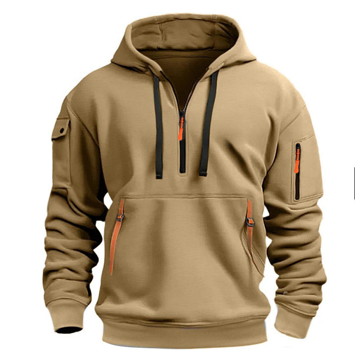 Herren Praktischer Kapuzenpullover mit seitlichem Reißverschluss und vielseitigen Taschen R&B