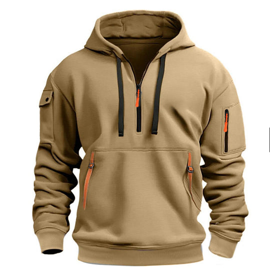 Herren Praktischer Kapuzenpullover mit seitlichem Reißverschluss und vielseitigen Taschen R&B
