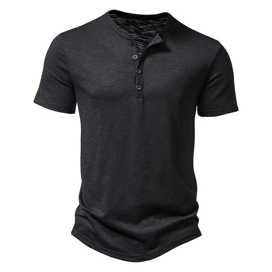 Herren Kurzarm-Henley-Shirt mit klassischem Knopfdesign R&B