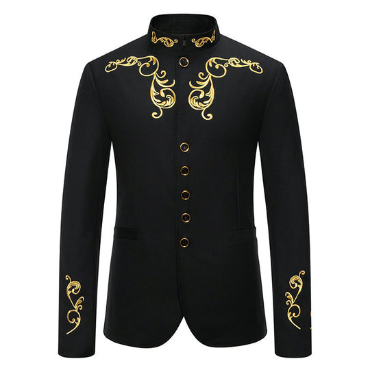 Herren eleganter Blazer mit kunstvoller goldener Stickerei R&B