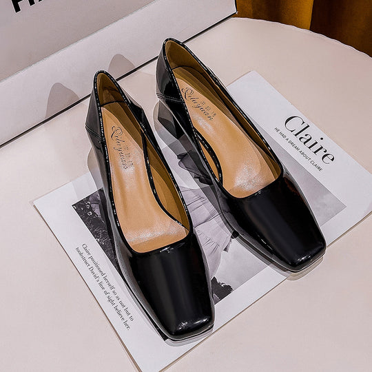 Damen Elegante Blockabsatz-Pumps mit quadratischer Zehenpartie und hochglänzender Oberfläche R&B