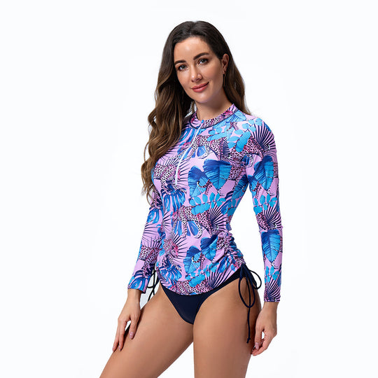Damen Sportlicher Langarm Rashguard mit floralem Muster R&B