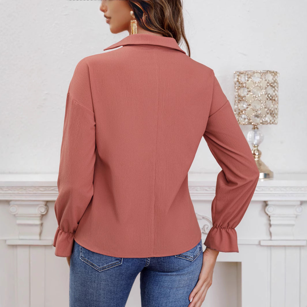 Damen Bluse mit V-Ausschnitt und Rüschendetails R&B
