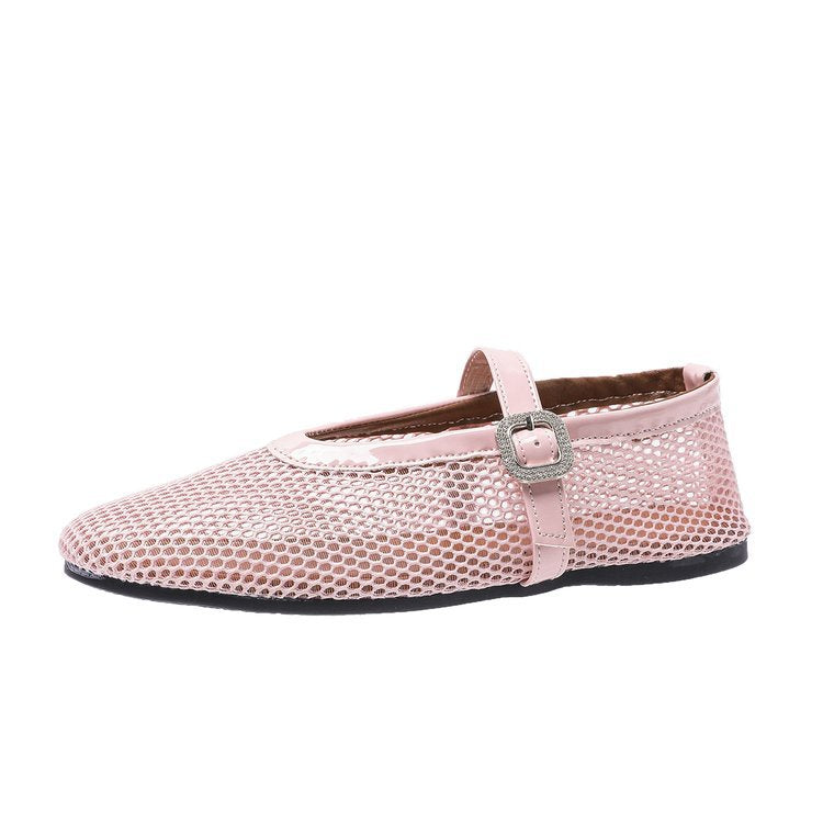 Damen atmungsaktive Ballerinas mit modischem Lochmuster und komfortablem Riemen R&B