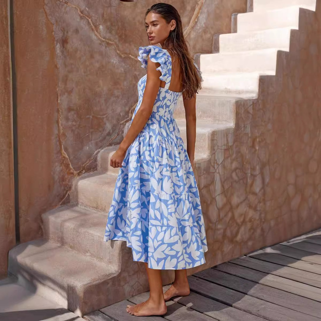 Damen Midikleid mit Rüschenärmel und voluminösem Rockteil R&B