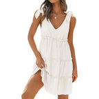 Damen lässiges V-Ausschnitt-Kleid mit Rüschendetails und verstellbaren Trägern R&B