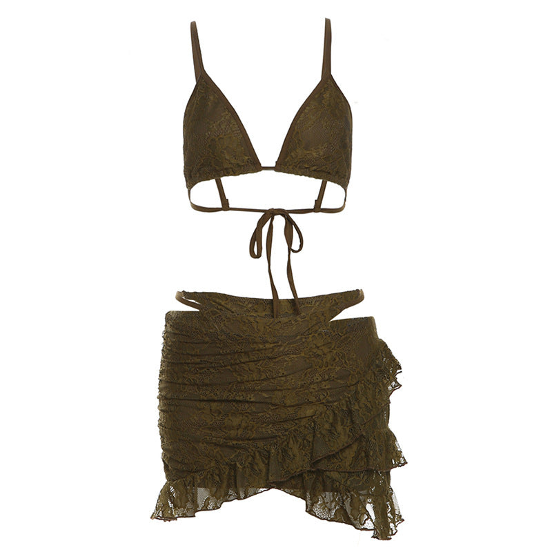 Damen Bikini Set mit Rüschen und zartem Spitzenmuster R&B