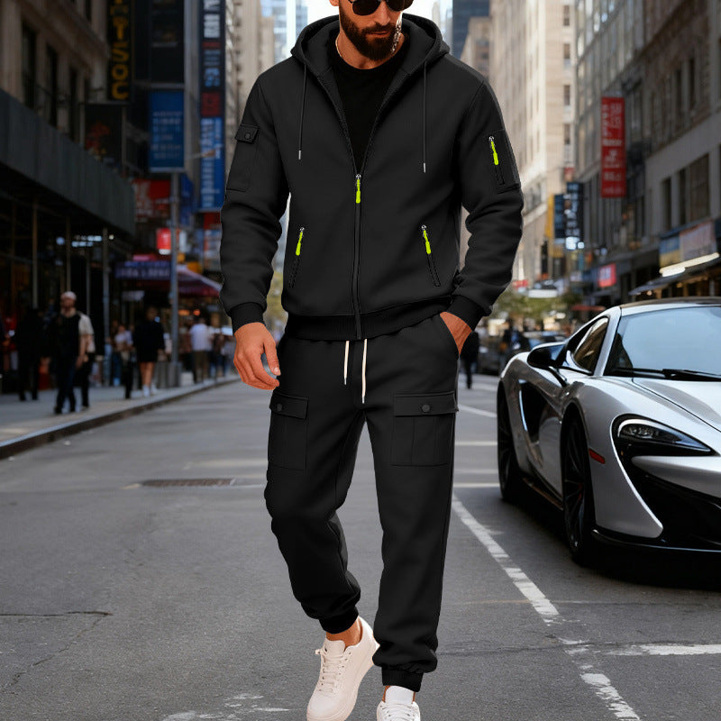 Herren stylisches Zweiteiliges Jogginganzug mit Kapuze und praktischen Taschen R&B
