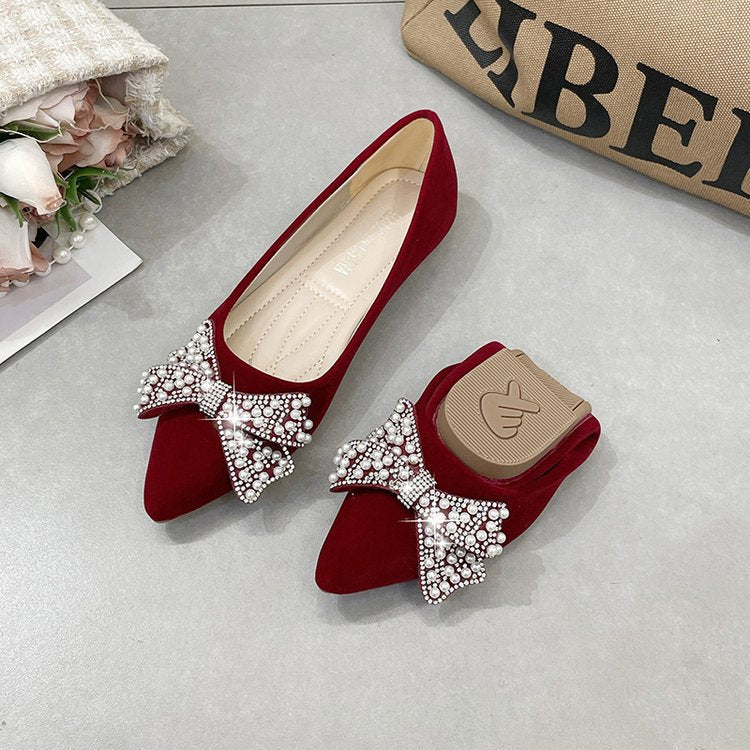 Damen elegante Ballerinas mit glamourösem Schleifen- und Strassakzent R&B