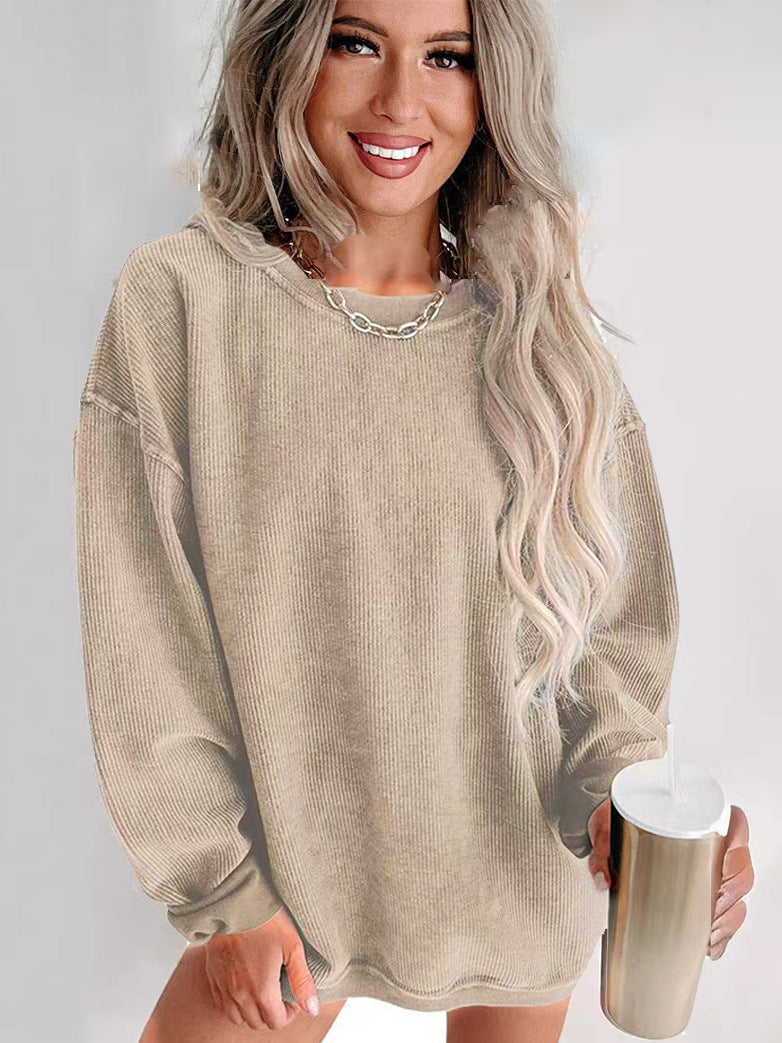 Damen lässiger Sweatshirt mit feiner Rippstruktur und komfortablem Schnitt R&B