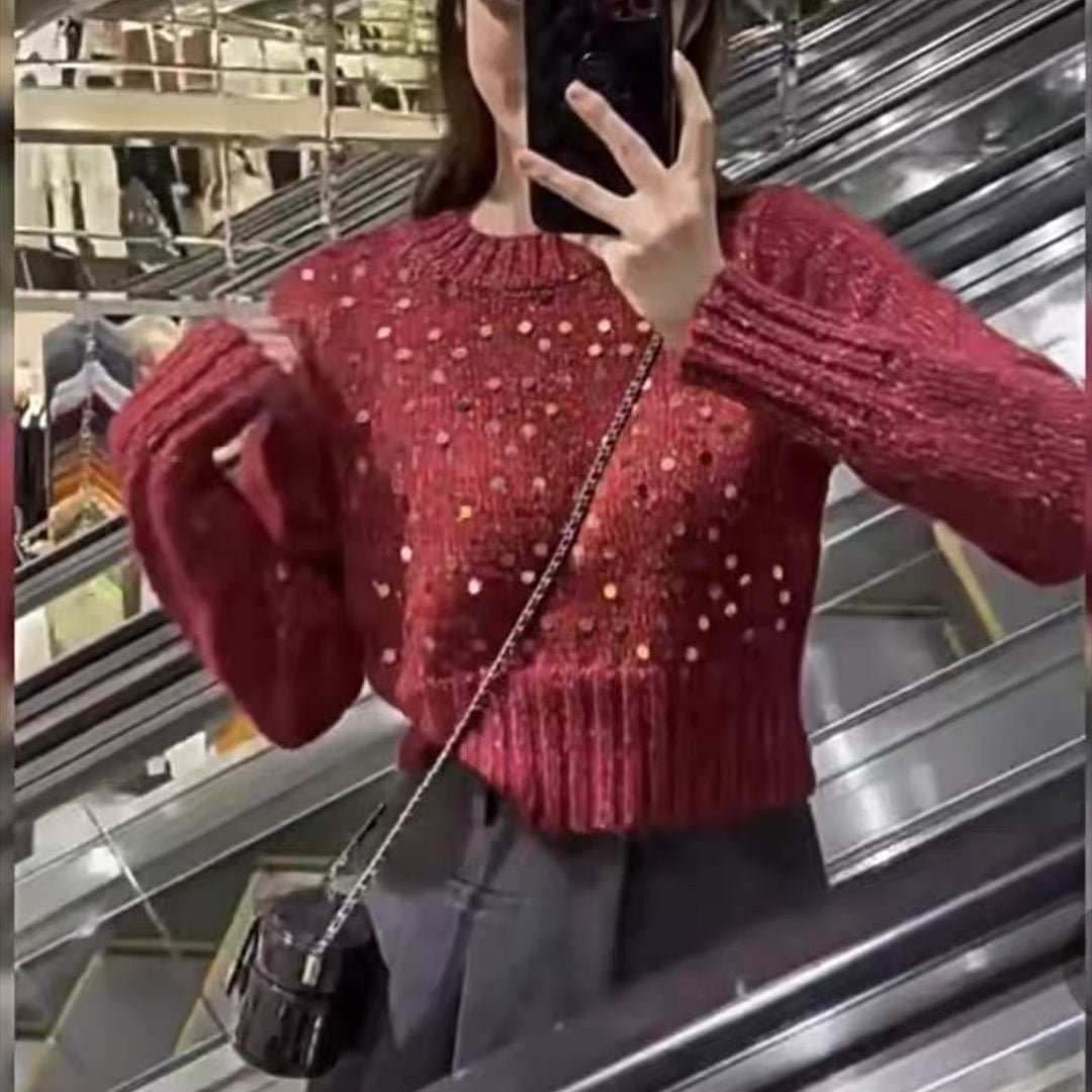 Damen Glitzernder Strickpullover mit Struktur und weitem Schnitt R&B