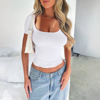 Damen Figurbetontes Kurzarmshirt mit Rundhalsausschnitt R&B