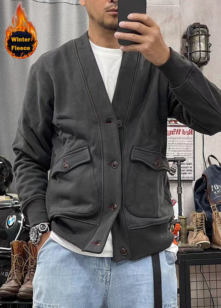 Herren modische Fleecejacke mit praktischen Taschen und eleganter Knopfleiste R&B