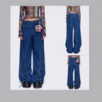 Damen Weit geschnittene Denim-Hose mit verstellbaren Kordeln R&B