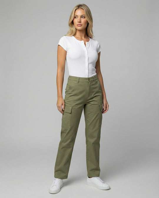 Lockere Baumwollhose Damen Gerade Passform Weites Bein Frühling Casual