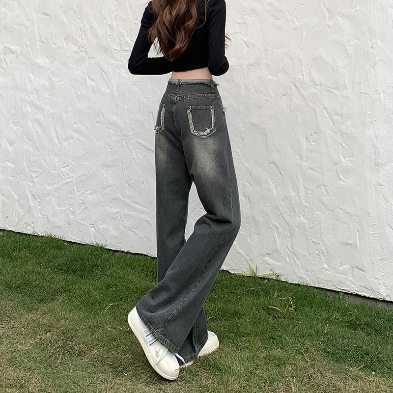 Damen Weit geschnittene Jeans mit dekorativen Rissdetails und innovativer Waschung R&B