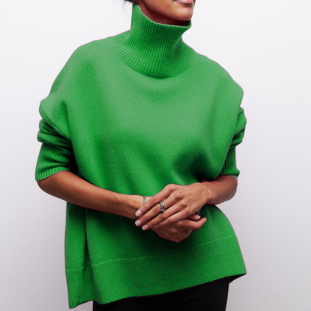 Damen Modischer Rollkragenpullover mit lässigen Oversized-Ärmeln und feinem Strukturstrick R&B