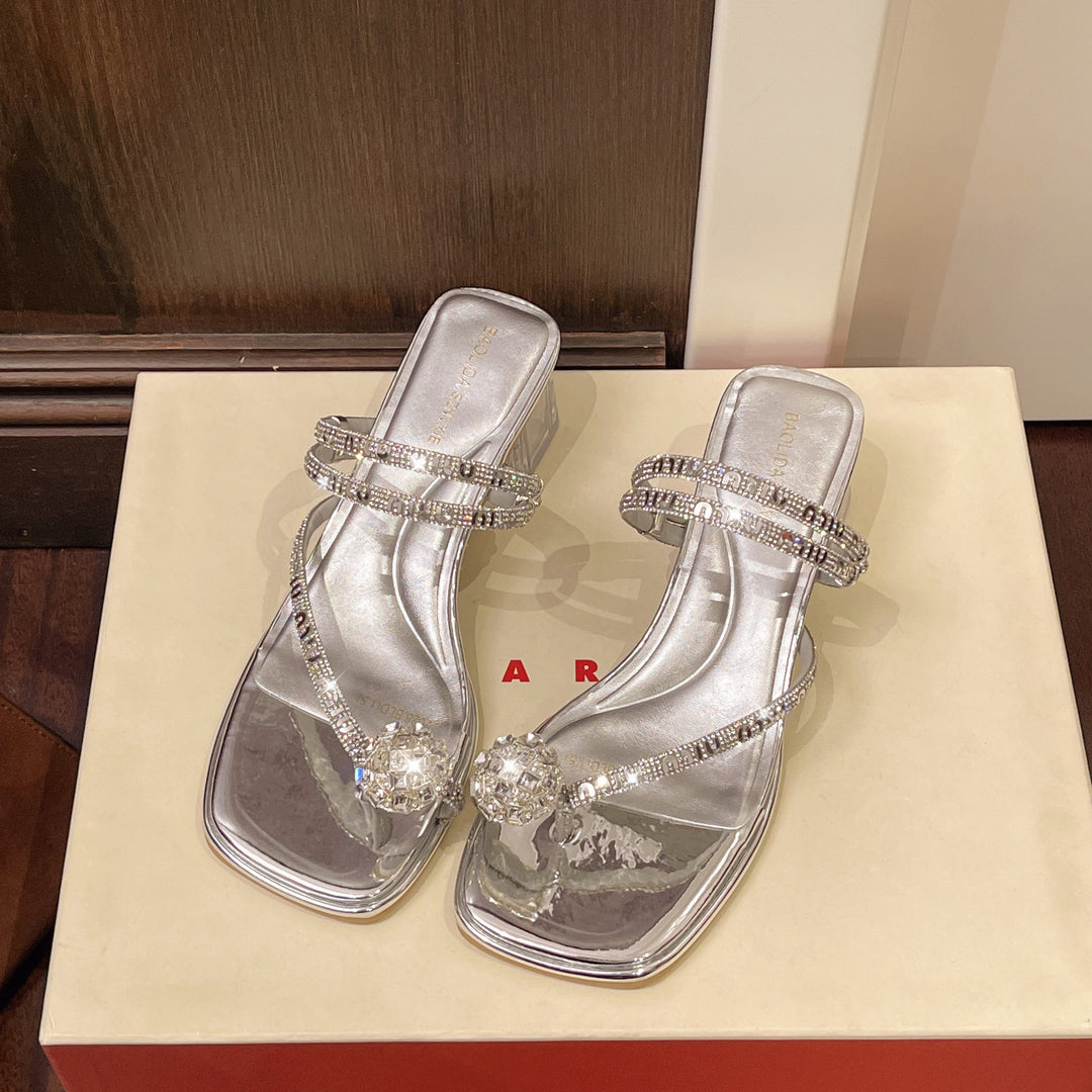 Damen elegante Blockabsatzsandalen mit funkelnden Strassdetails R&B