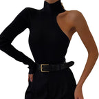 Damen Elegantes Einarmiges Bodysuit mit Stehkragen R&B