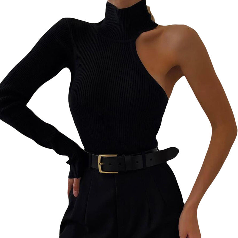 Damen Elegantes Einarmiges Bodysuit mit Stehkragen R&B