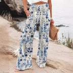 Damen Weit geschnittene Strandhose mit floralem Motiven und elastischem Bund R&B