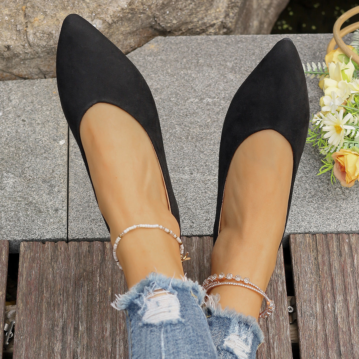 Damen Ballerinas im eleganten V-Ausschnitt und weichem Wildleder-Look R&B