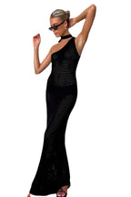 Damen gehäkeltes Maxikleid mit asymmetrischem Schnitt und feiner Netzstruktur R&B