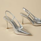 Damen elegante Slingback Pumps mit metallic glänzendem Obermaterial R&B