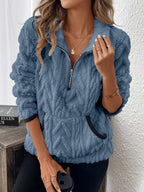 Damen kuscheliger Fleece-Hoodie mit halbem Reißverschluss