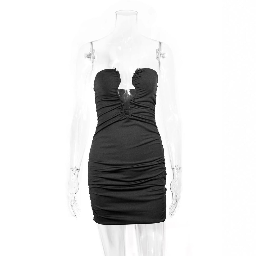 Damen Minikleid mit tiefem Ausschnitt und figurbetontem Silhouette R&B