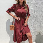 Damen Fließendes Maxikleid mit Gürtel und Rüschen