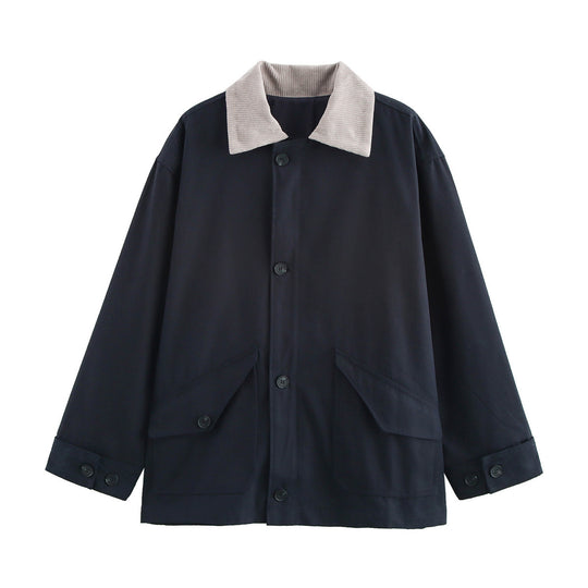 Damen Utility-Jacke mit weitem Schnitt und klassischem Kragen R&B