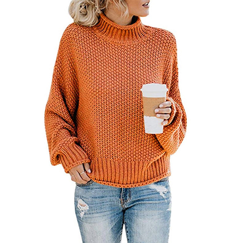 Damen Grobstrickpullover mit hohem Kragen R&B