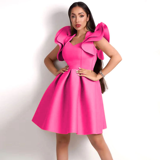 Damen Abendkleid mit voluminösen Rüschendetails R&B