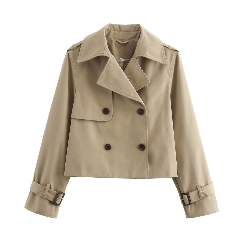 Damen cropped Trenchcoat mit doppelter Knopfleiste und verstellbaren Ärmeln R&B
