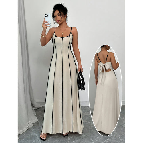 Damen Maxikleid mit einzigartigem Rückenausschnitt und nahtloser Struktur R&B