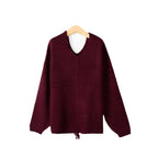 Damen Grobstrick Pullover mit attraktivem V-Ausschnitt und praktischen Kordeldetails