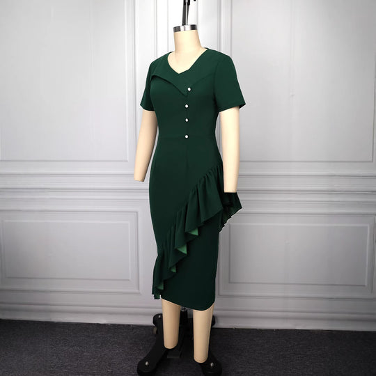 Damen figurumspielendes Kleid mit asymmetrischem Saum und Knopfdesign R&B