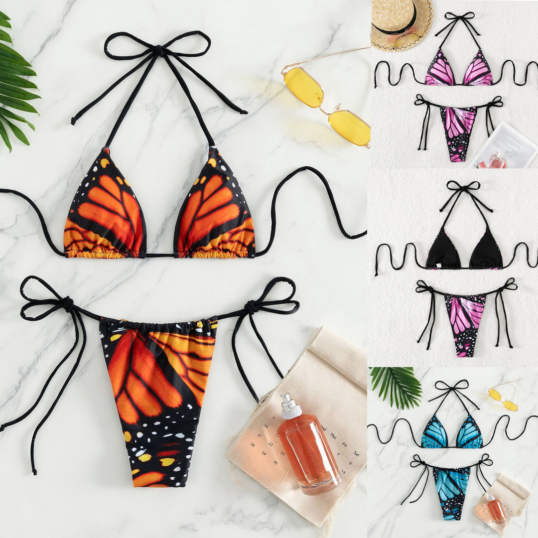 Damen Triangel-Bikini mit Schmetterling-Design und verstellbaren Bändern R&B