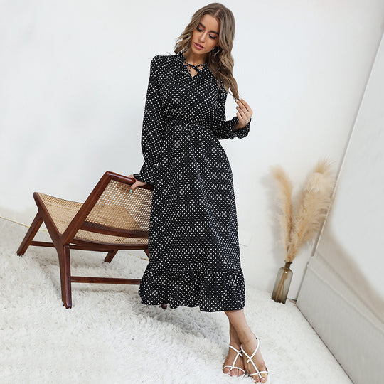 Damen Midi-Kleid mit punktiertem Design und voluminösem Saum R&B