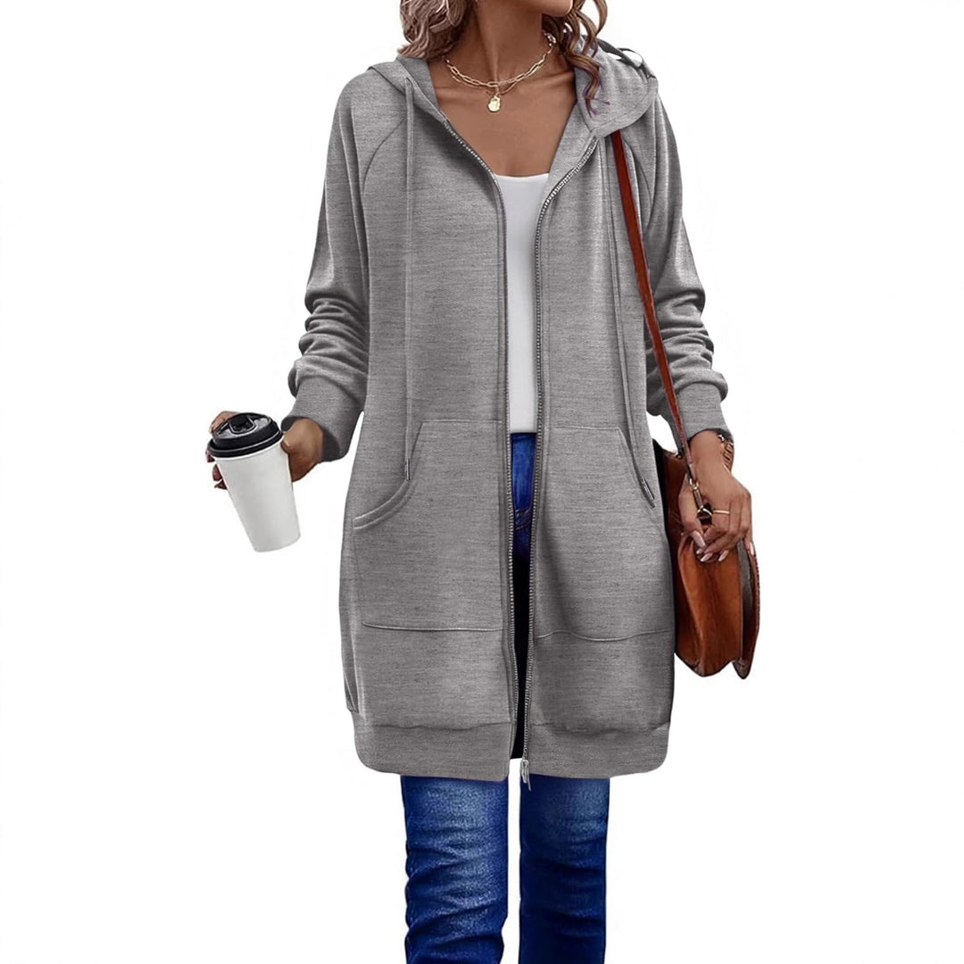 Damen Lange Kapuzenjacke mit Reißverschluss und praktischen Taschen R&B