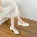 Damen elegante Blockabsatz-Ballerinas mit modischem Riemchen und stabiler Sohle R&B