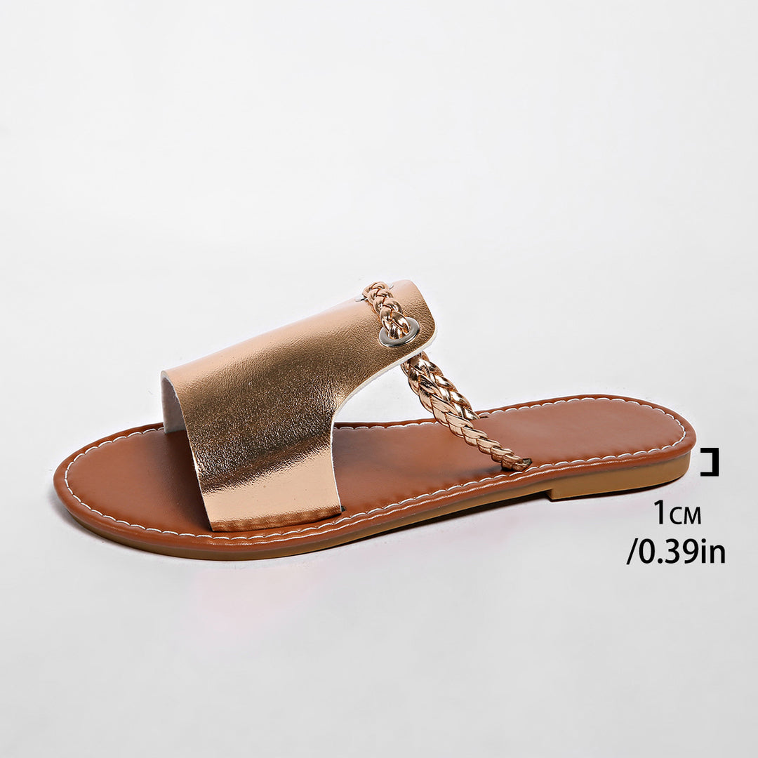 Damen Flache Sandalen mit geflochtenem Riemen und glänzender Oberfläche R&B