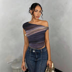 Damen Asymmetrisches Crop-Top mit elegantem Wellendesign und raffiniertem Schnitt R&B