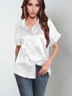 Damen Satin-Bluse mit großem Kragen und überschnittenen Schultern R&B